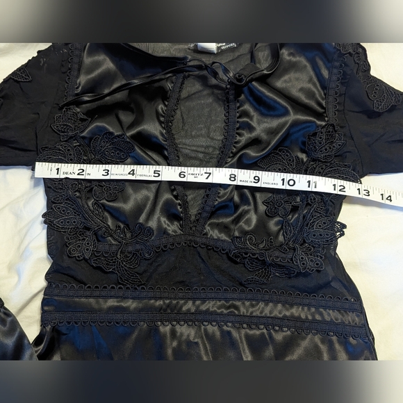 NWT For Love And Lemons Black Satin And Lace Bodysuit Sz Xs - Picture 11 of 13